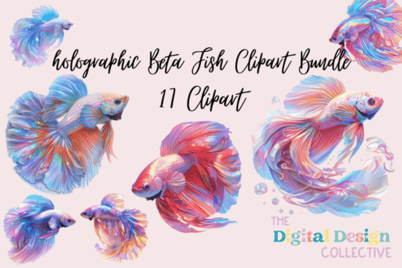 Holographic Beta Fish Clipart Bundle - CraftNest - Digital Crafting and Art