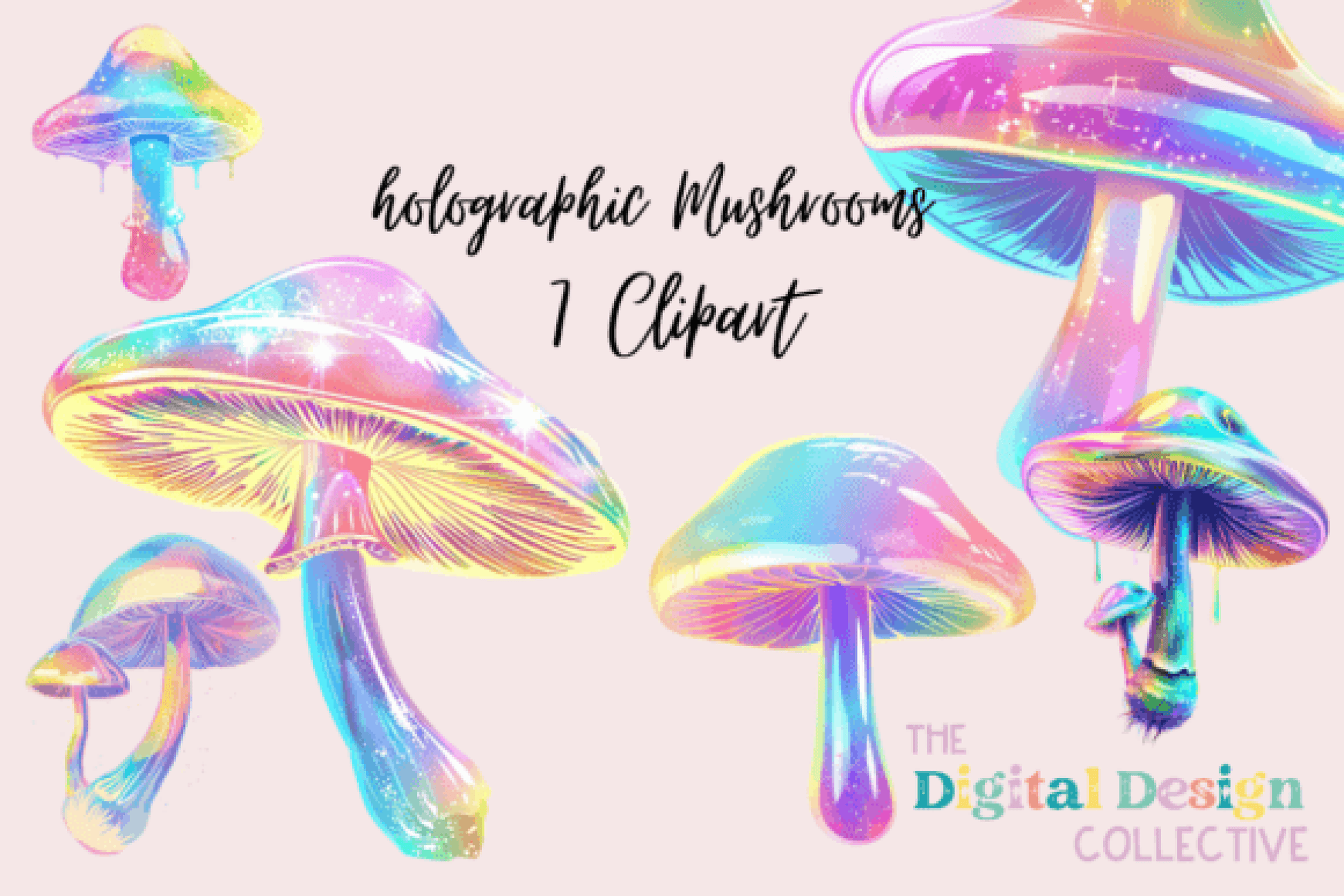 Holographic Iridescent Mushroom Clipart Bundle - CraftNest - Digital Crafting and Art