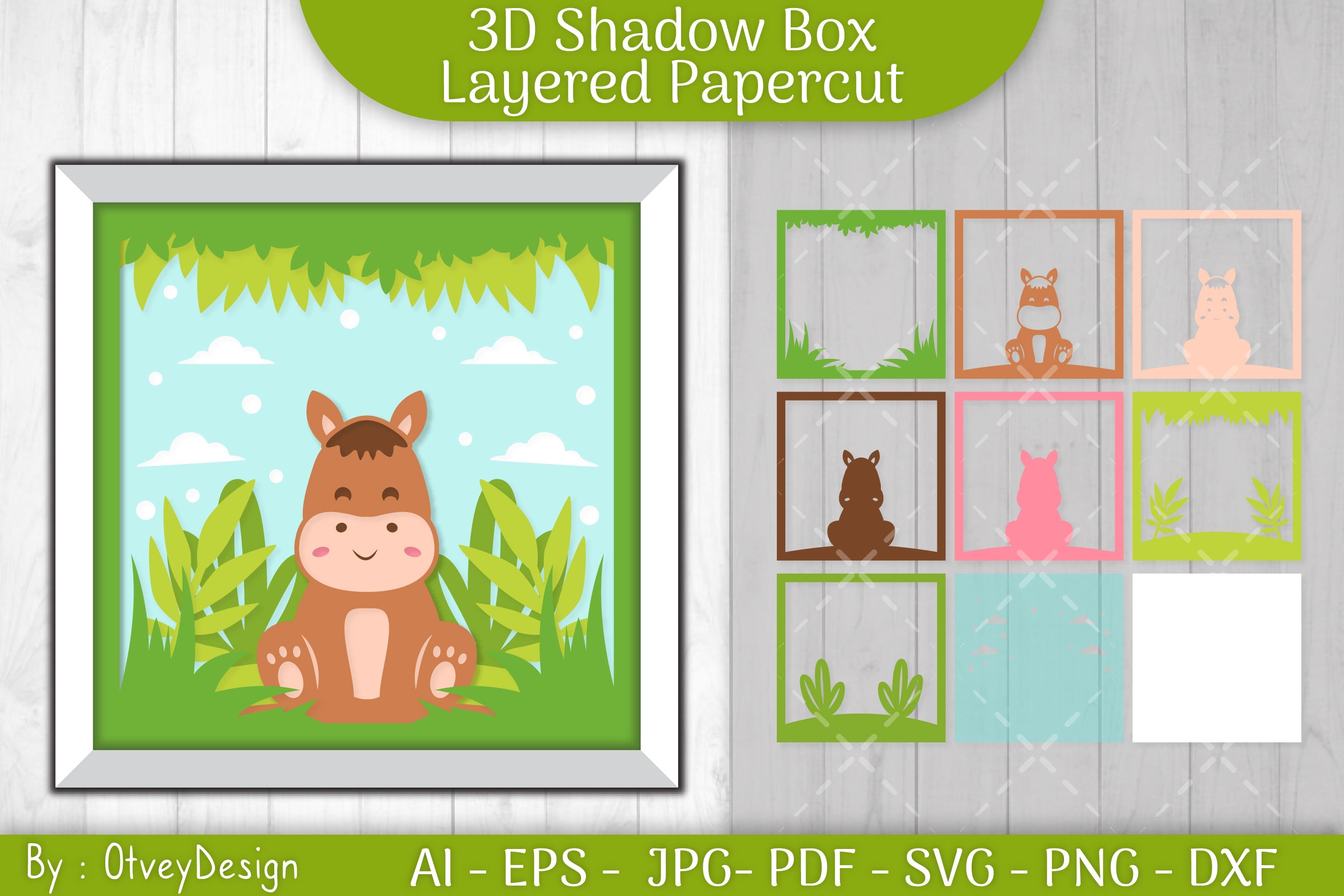 Horse Animals Shadow Box Layered Papercut SVG Bundle