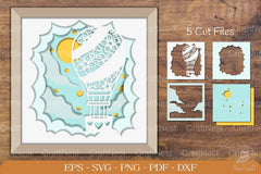 Hot Air Balloon Flower 3D Shadow Box Papercut Bundle - CraftNest - Digital Crafting and Art