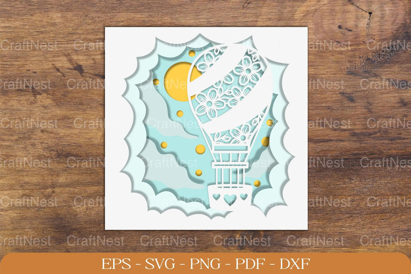 Hot Air Balloon Flower 3D Shadow Box Papercut Bundle - CraftNest - Digital Crafting and Art