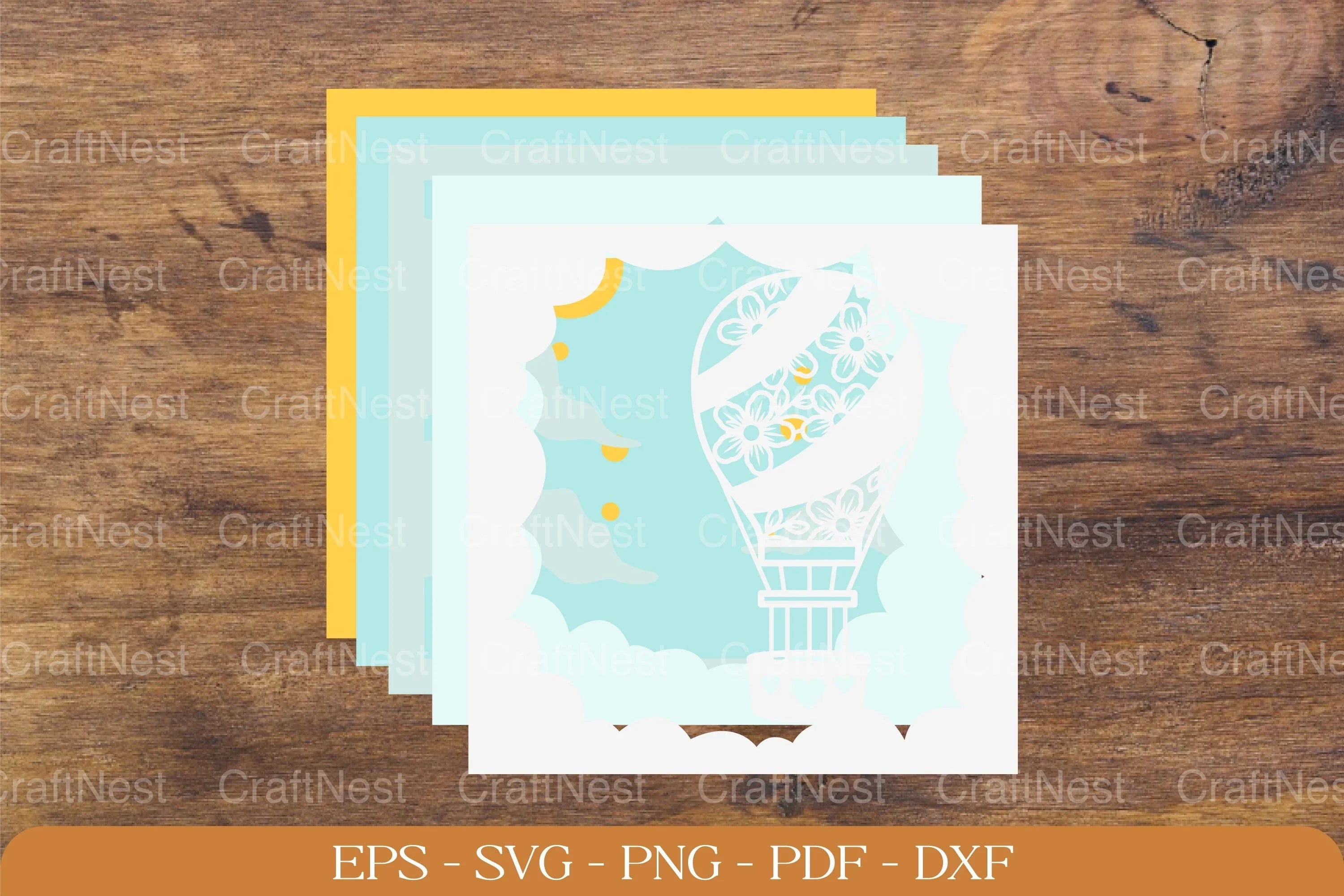 Hot Air Balloon Flower 3D Shadow Box Papercut Bundle - CraftNest - Digital Crafting and Art