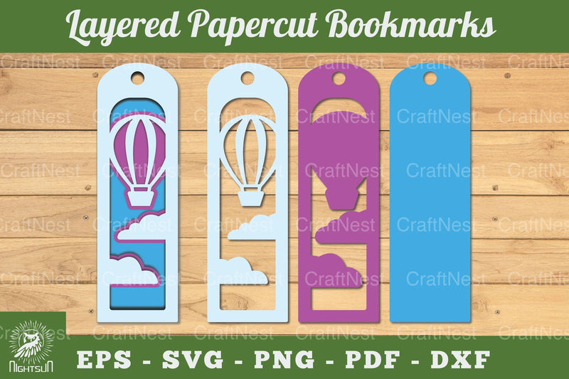 Hot Air Balloon Layered Bookmark SVG Bundle - CraftNest - Digital Crafting and Art