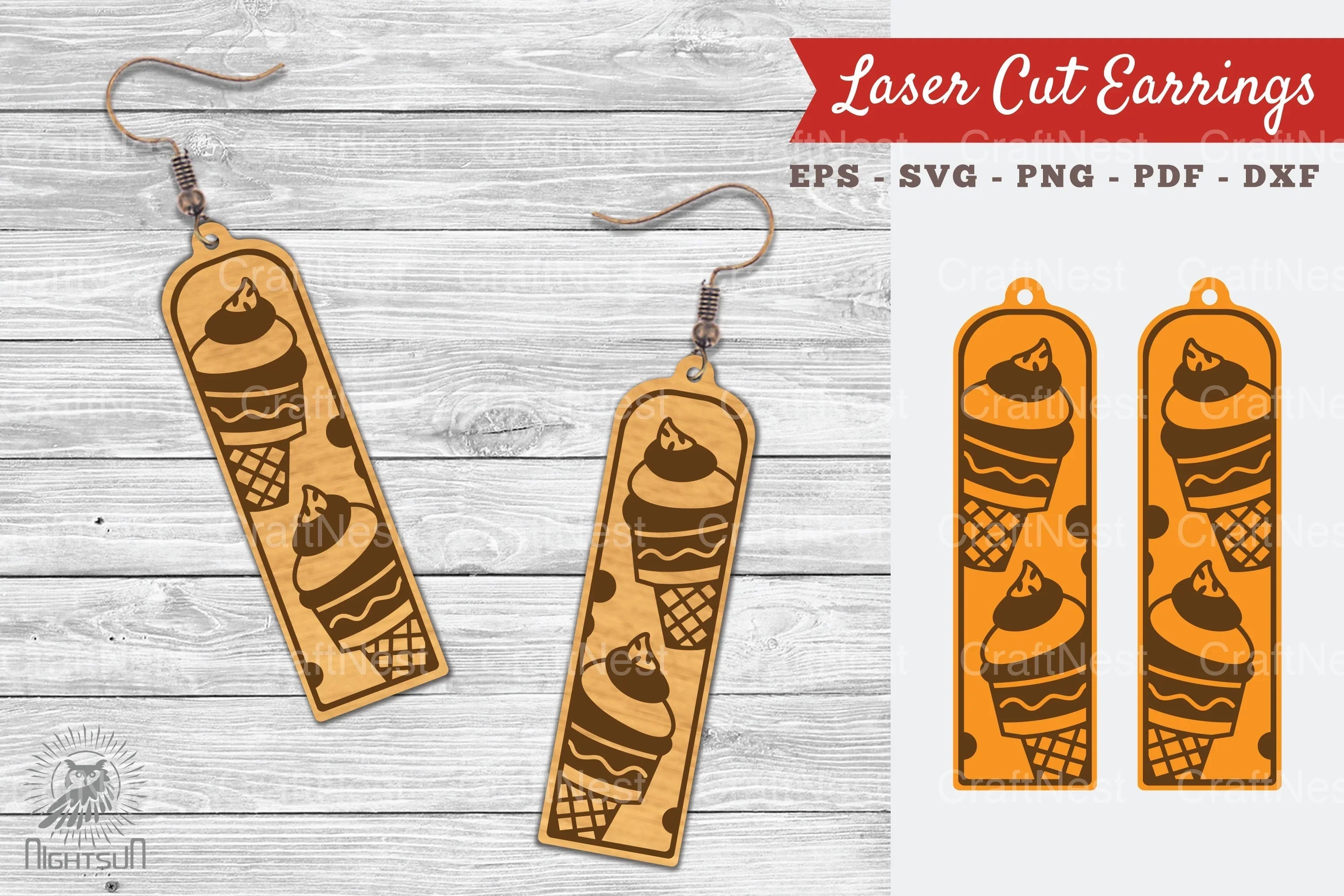 Ice Cream Laser Cut Earrings SVG Bundle - CraftNest - Digital Crafting and Art