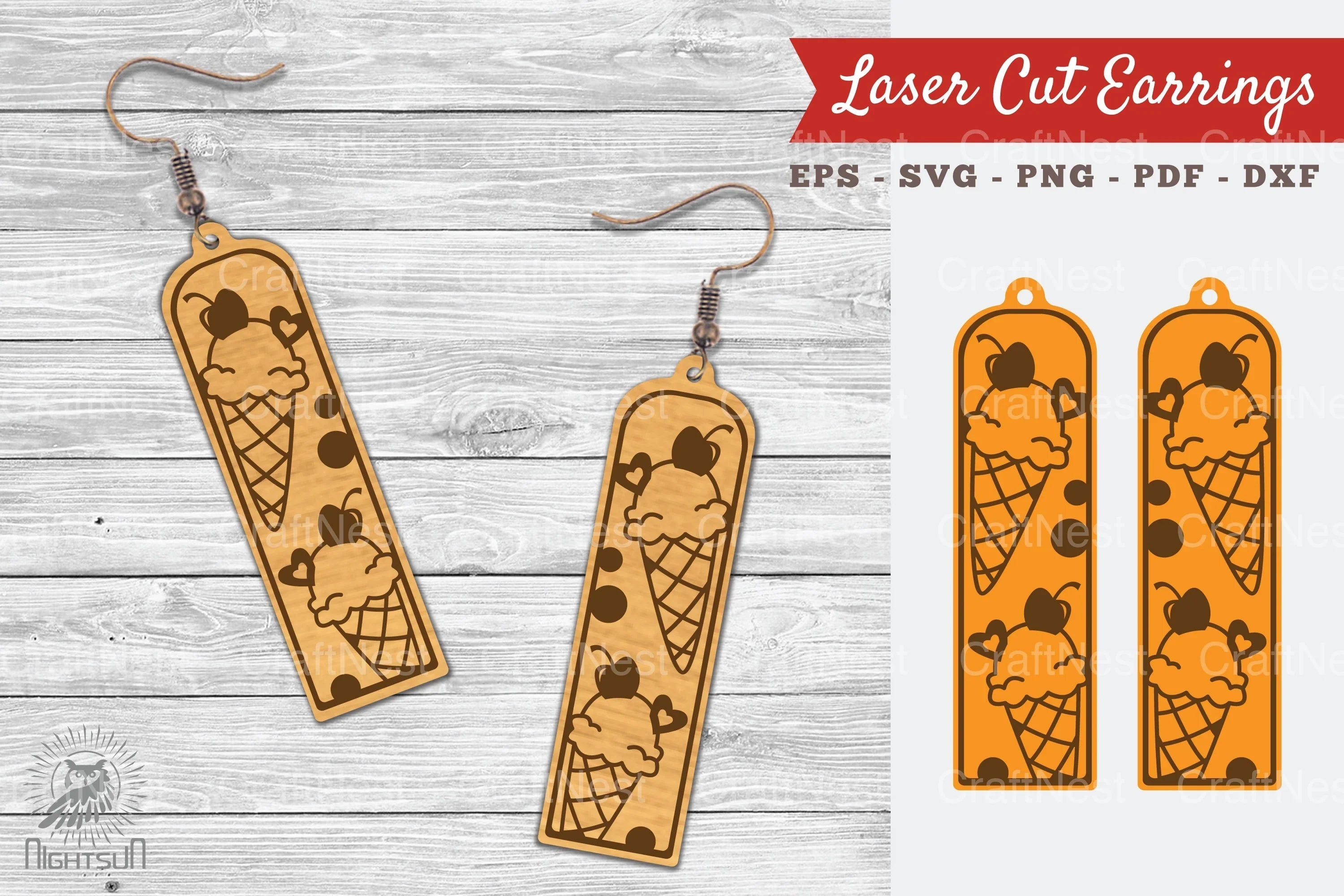 Ice Cream Laser Cut Earrings SVG Bundle - CraftNest - Digital Crafting and Art