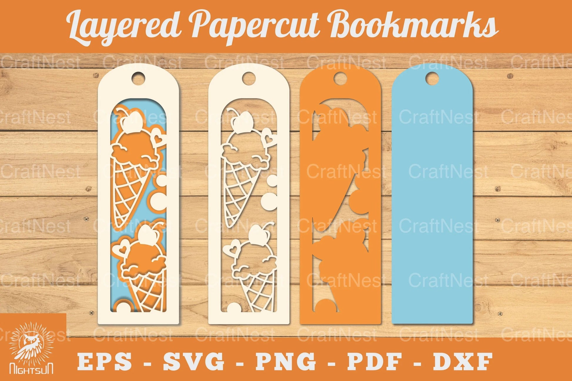 Ice Cream Papercut Bookmark SVG Bundle - CraftNest - Digital Crafting and Art
