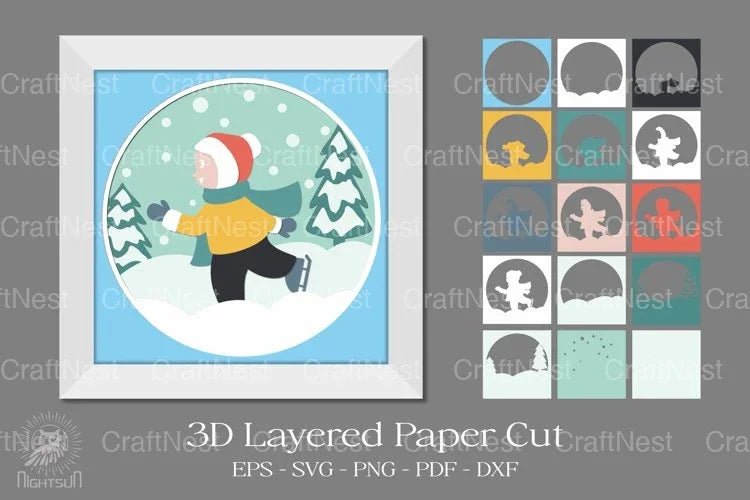 Ice Skating Layered Paper Cut Clipart Bundle - CraftNest - Digital Crafting and Art