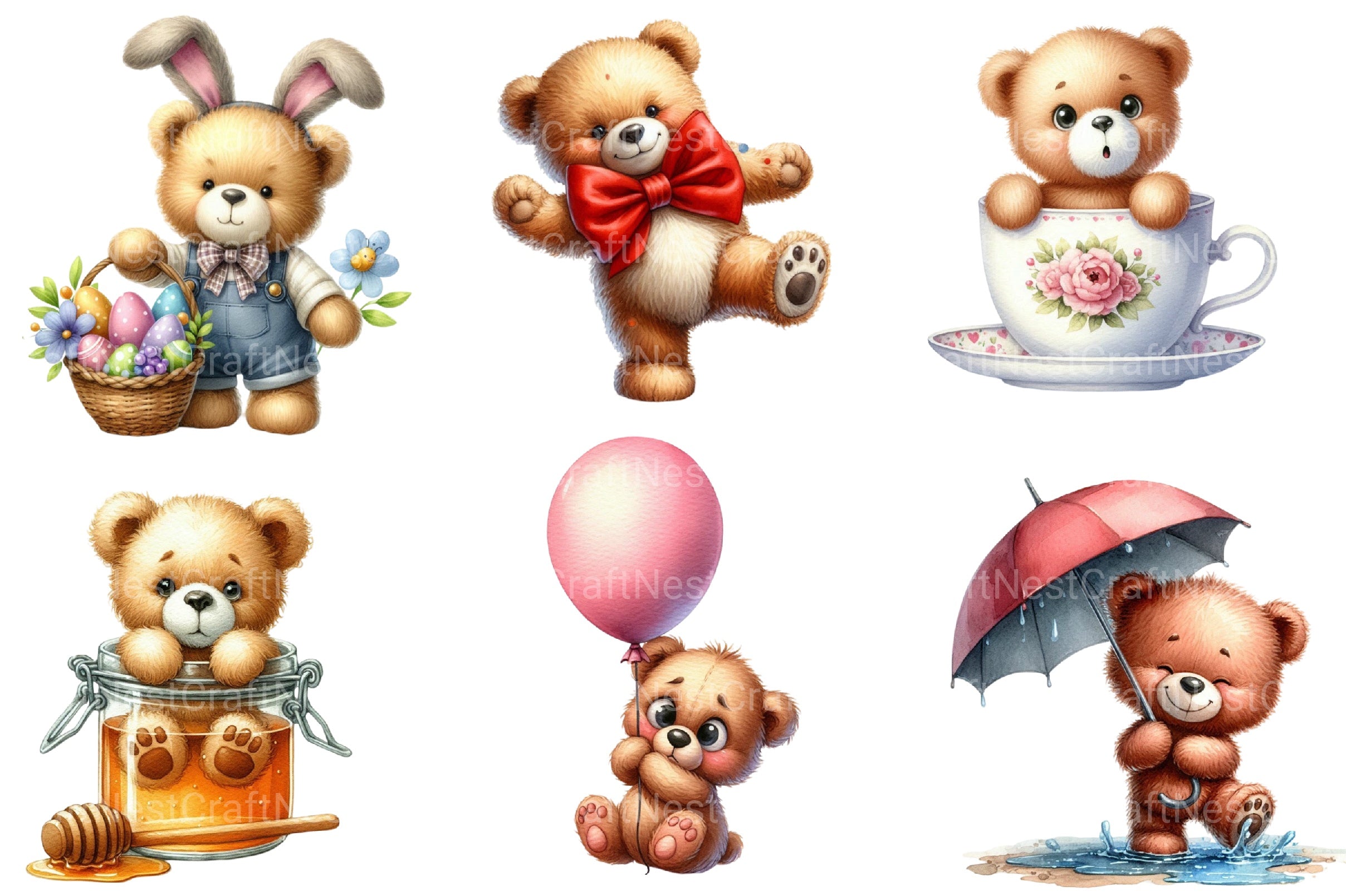 Funny Teddy Bear Clipart Bundle 2
