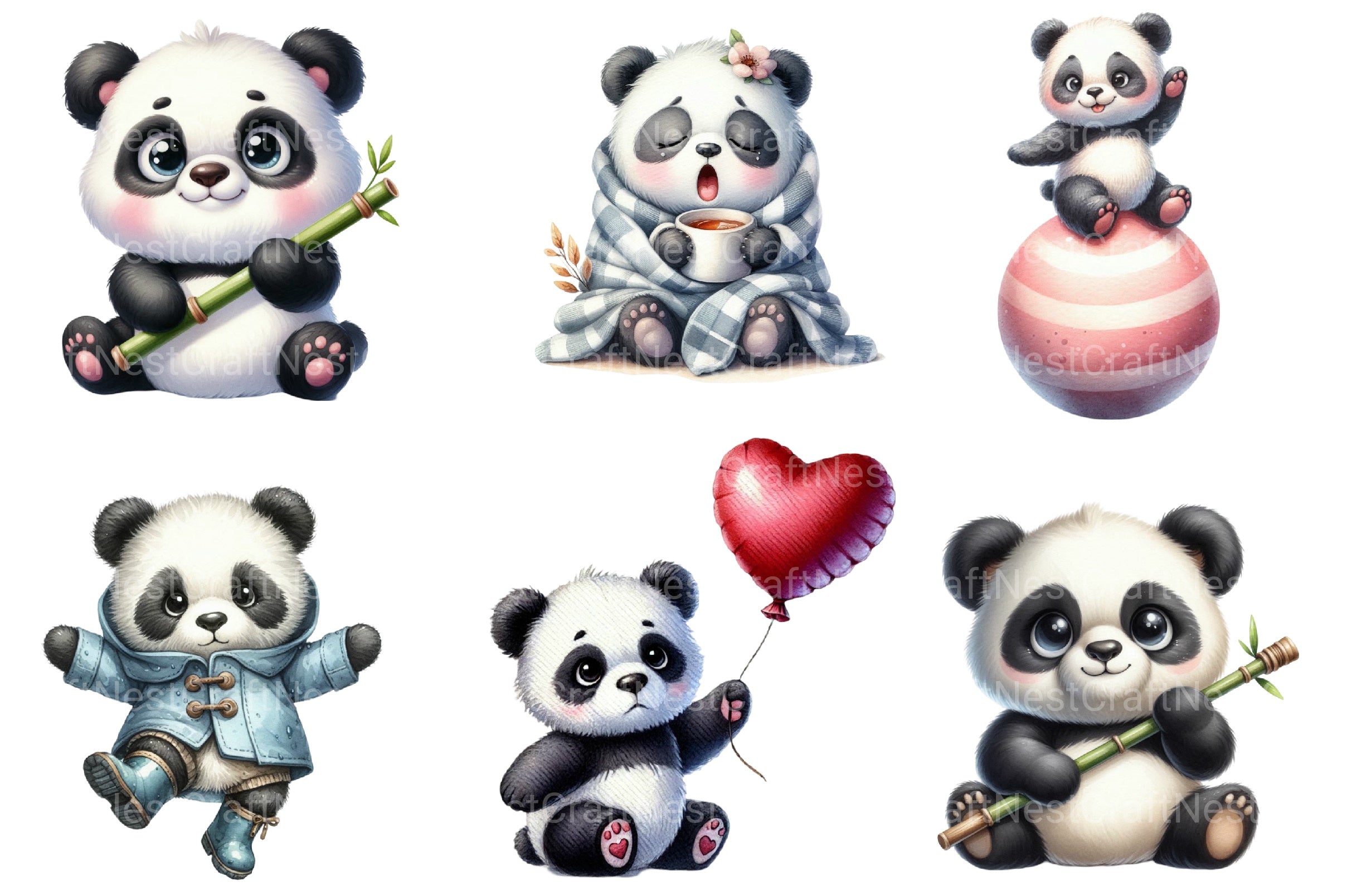 Funny Teddy Panda Clipart Bundle