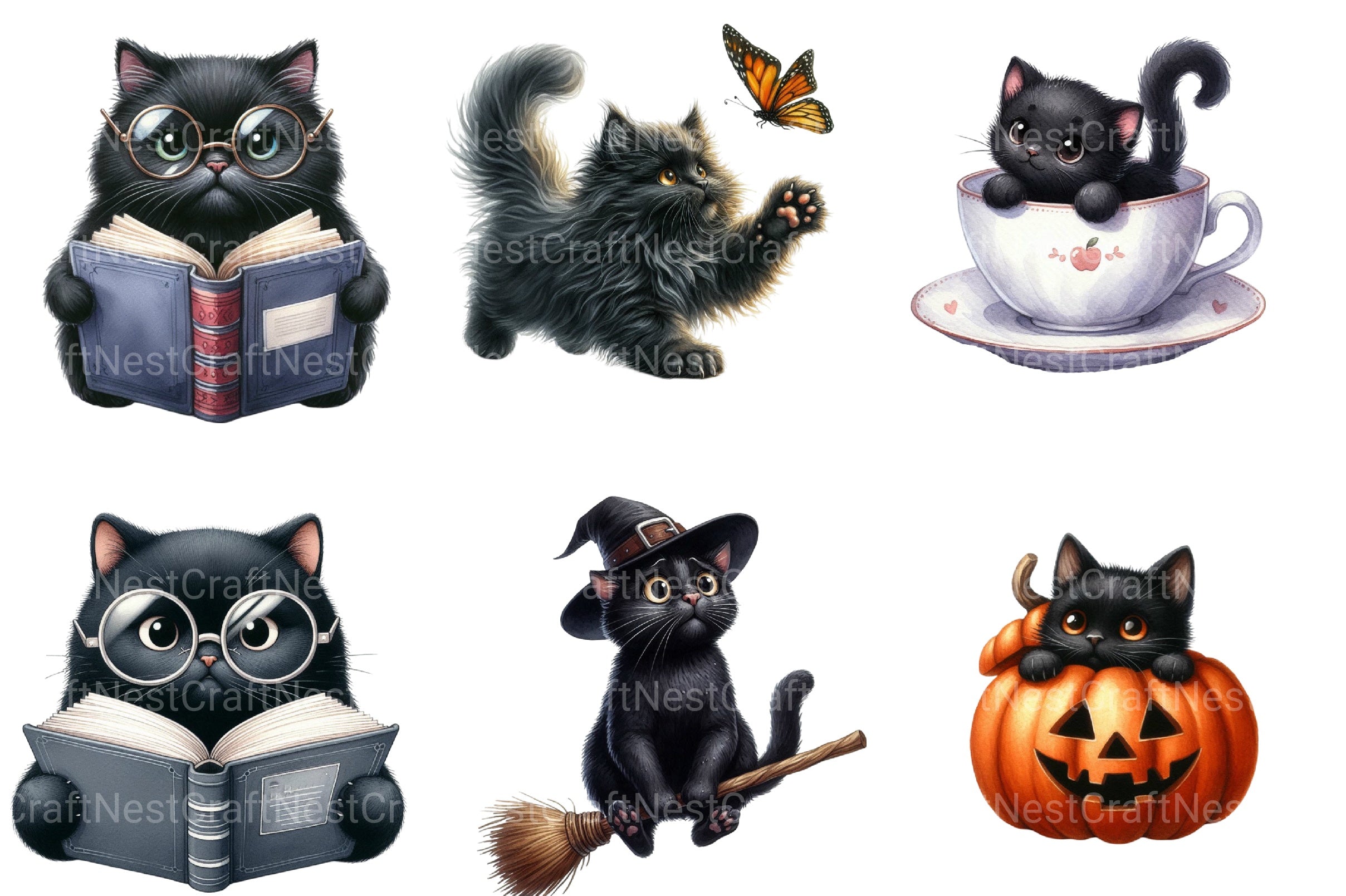 Funny Black Cat Clipart Bundle 4