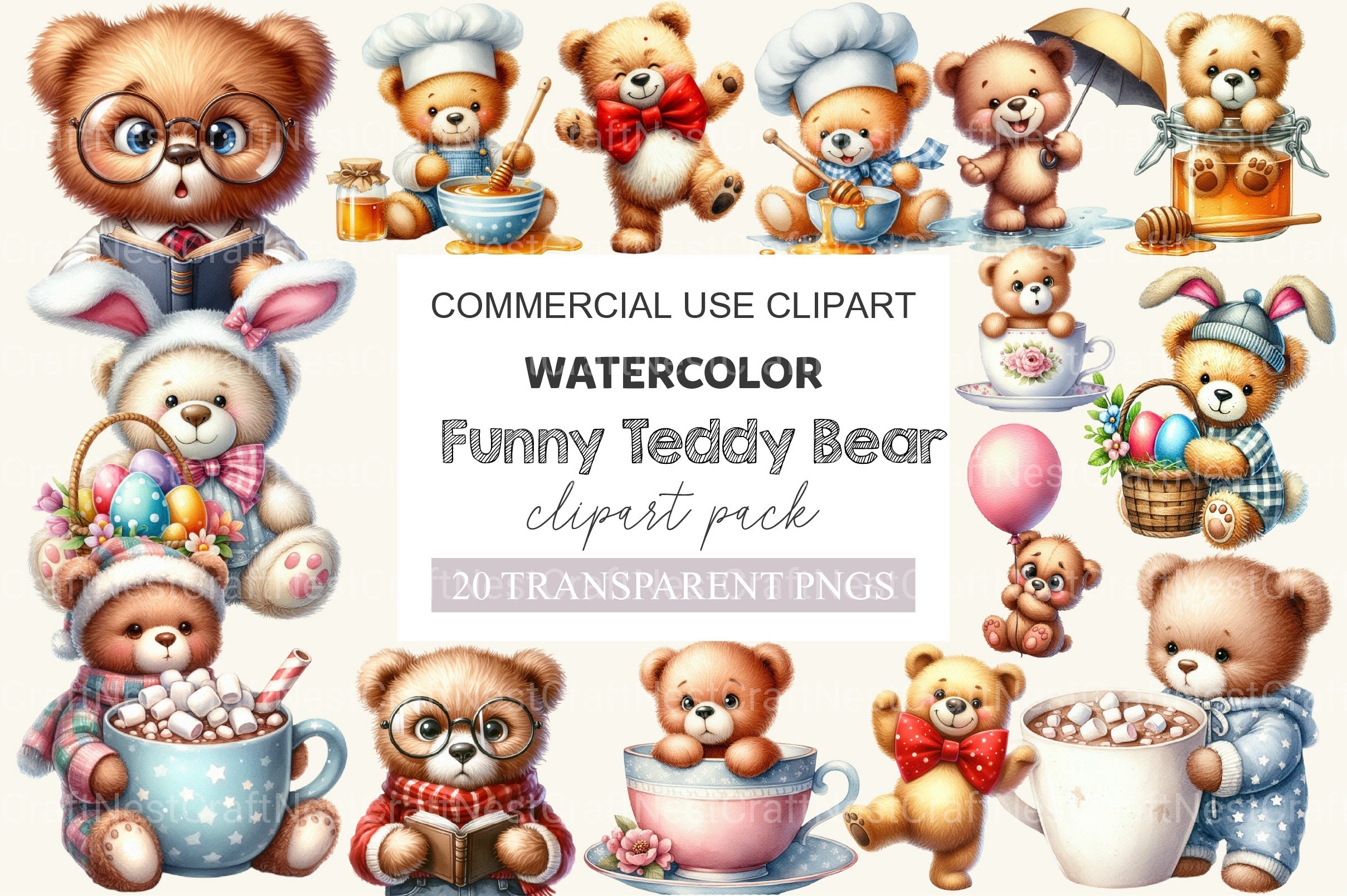 Funny Teddy Bear Clipart Bundle 2