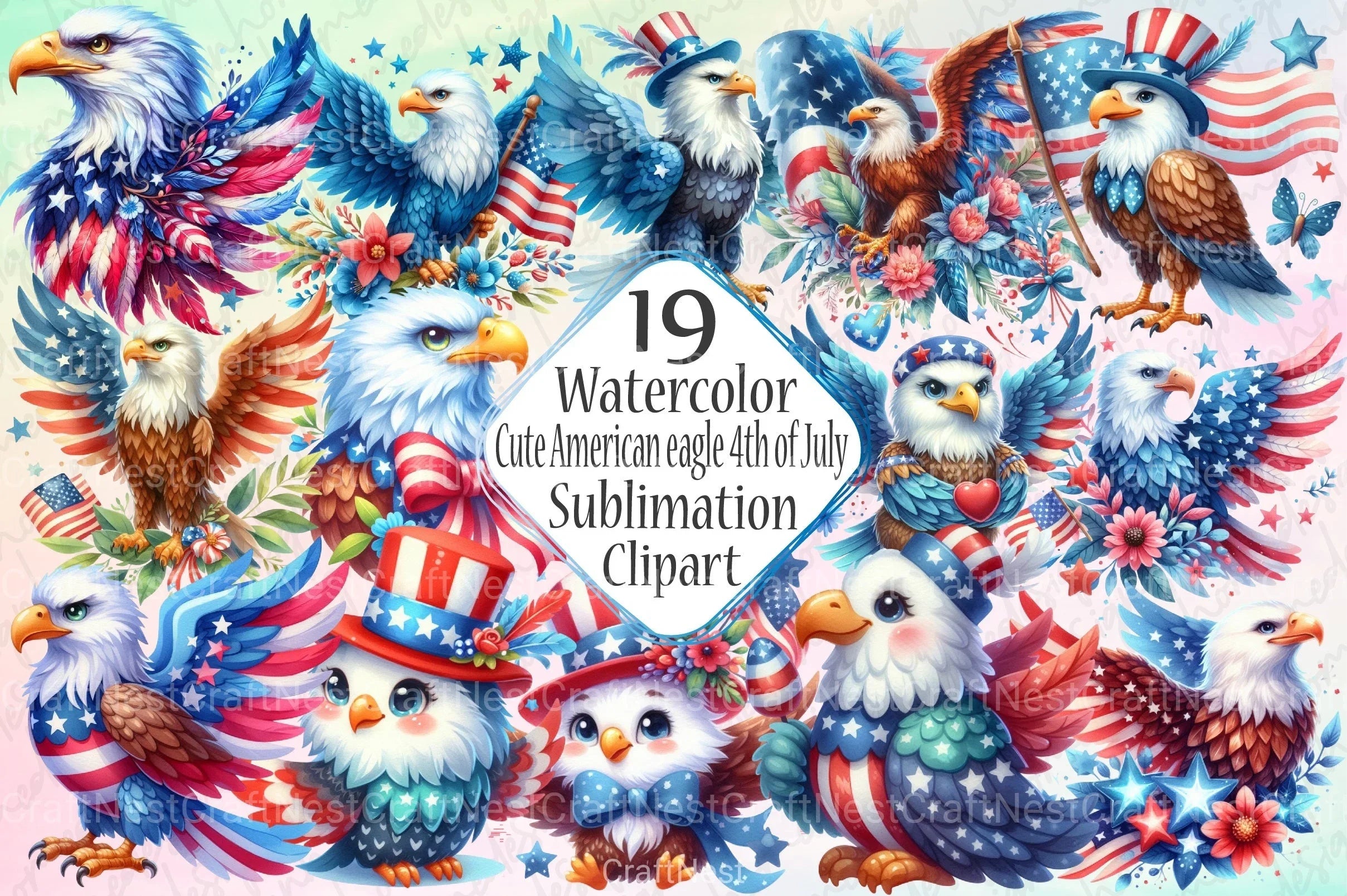 Cute American Eagle 4th of July Clipart Bundle - CraftNest - Digital Crafting and Art