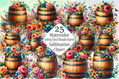 Spring Floral Wooden Barrel Clipart Bundle - CraftNest - Digital Crafting and Art