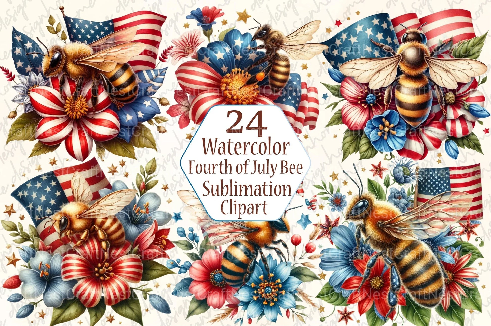 Fourth of July Bee Clipart Bundle - CraftNest - Digital Crafting and Art