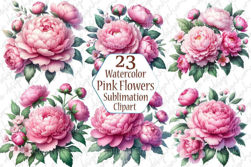 Pink Flowers Clipart Bundle 1 - CraftNest - Digital Crafting and Art