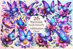 Purple Butterfly Clipart Collection Bundle - CraftNest - Digital Crafting and Art