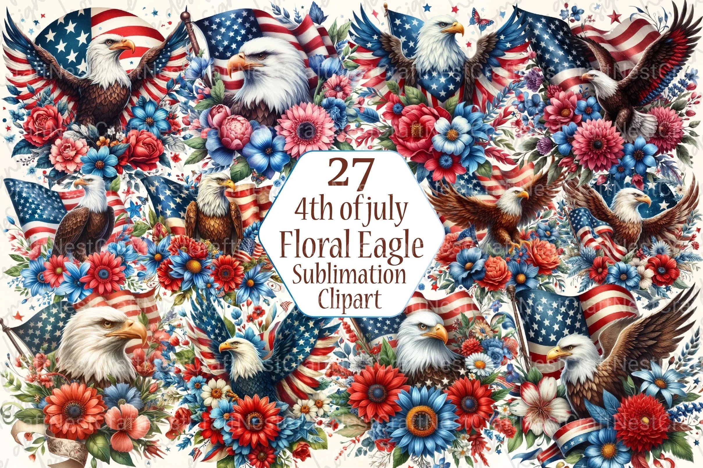 4th of July Patriotic Eagle Clipart Bundle - CraftNest - Digital Crafting and Art