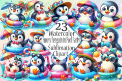 Funny Penguin Pool Party Clipart Bundle - CraftNest - Digital Crafting and Art