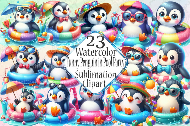 Funny Penguin Pool Party Clipart Bundle - CraftNest - Digital Crafting and Art