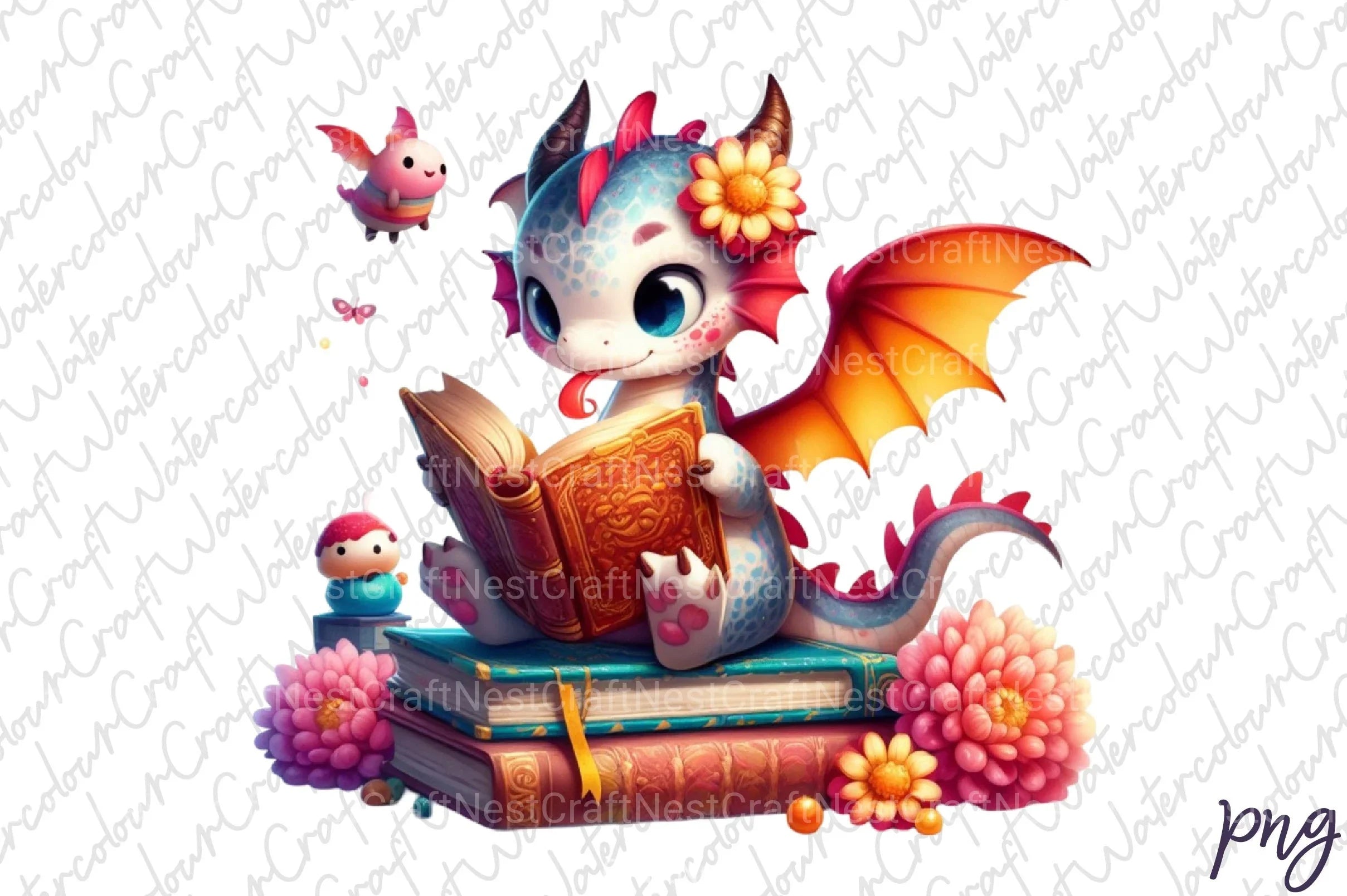 Cute Dragon Reading Clipart Bundle - CraftNest - Digital Crafting and Art