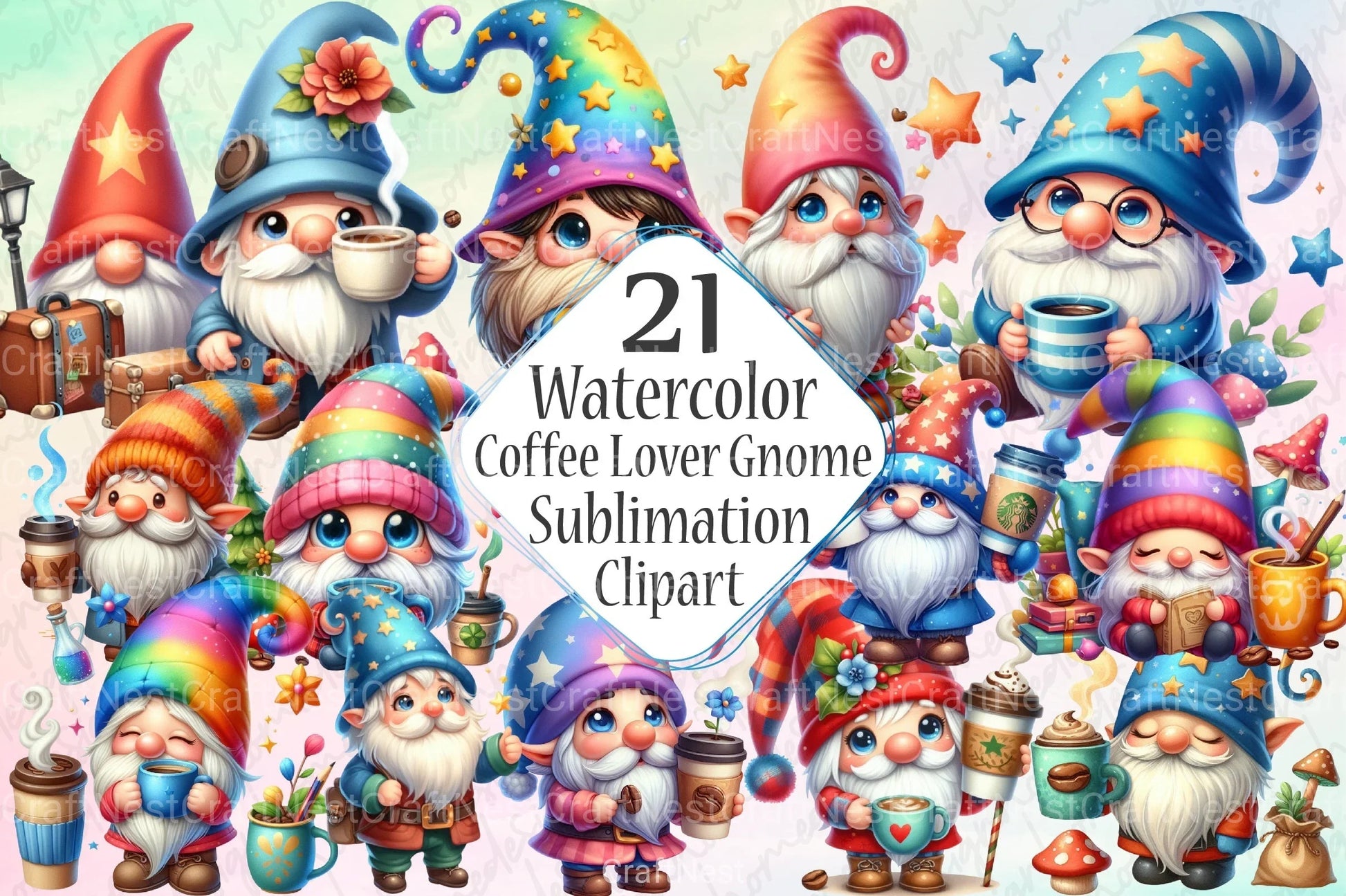 Coffee Lover Gnome Clipart Bundle - CraftNest - Digital Crafting and Art
