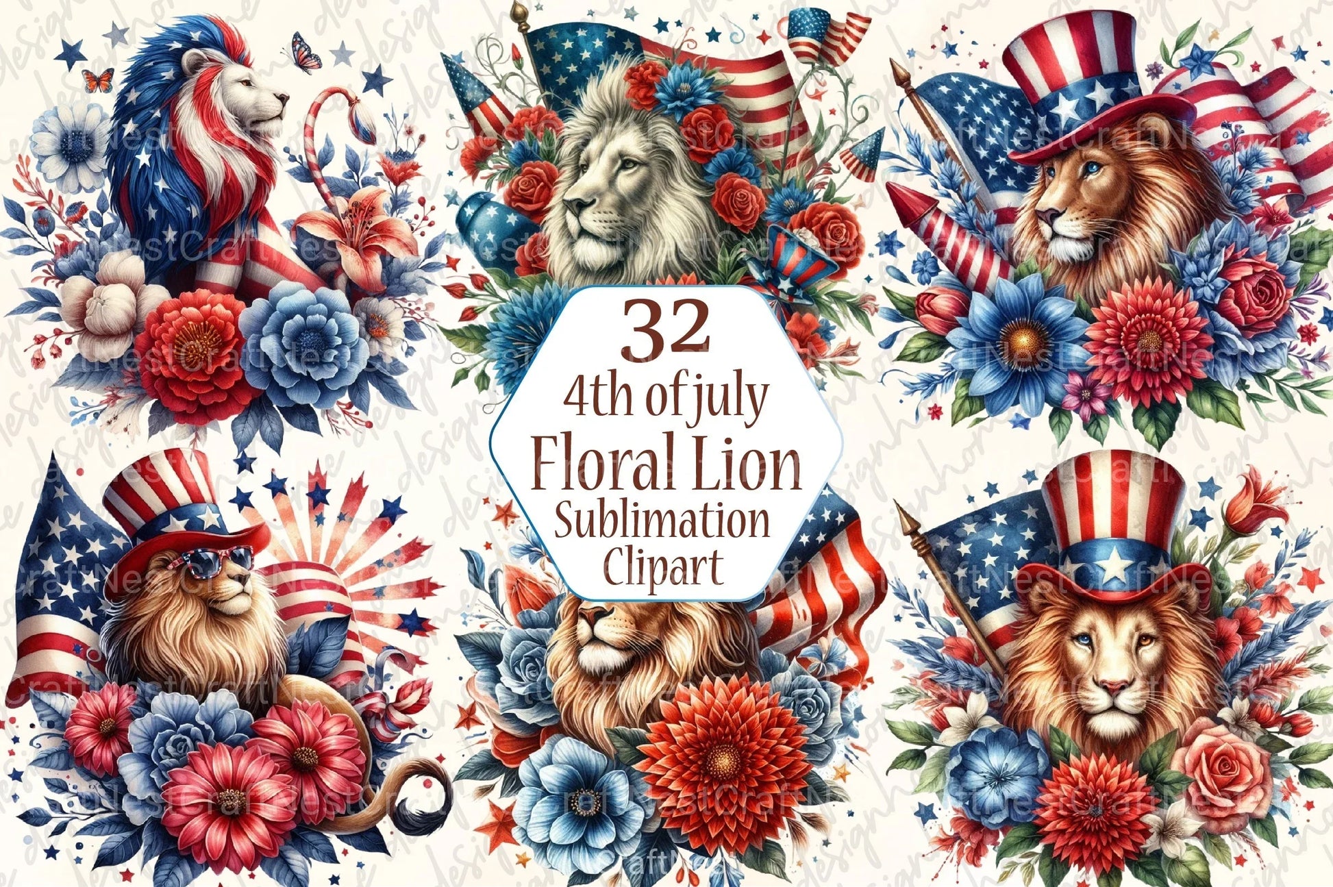 4th of July Patriotic Lion Clipart Bundle - CraftNest - Digital Crafting and Art