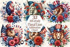 4th of July Patriotic Lion Clipart Bundle - CraftNest - Digital Crafting and Art