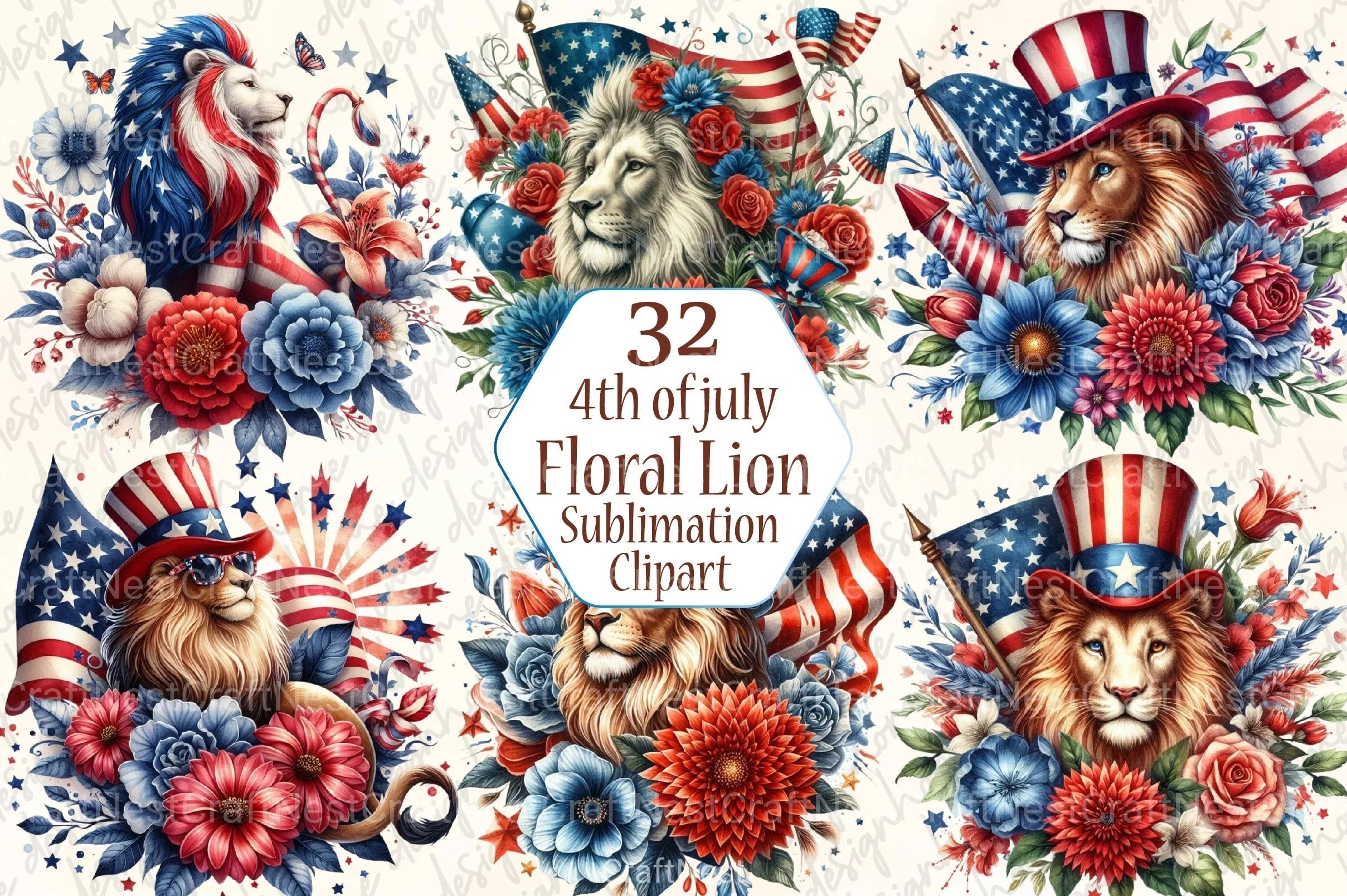 4th of July Patriotic Lion Clipart Bundle - CraftNest - Digital Crafting and Art