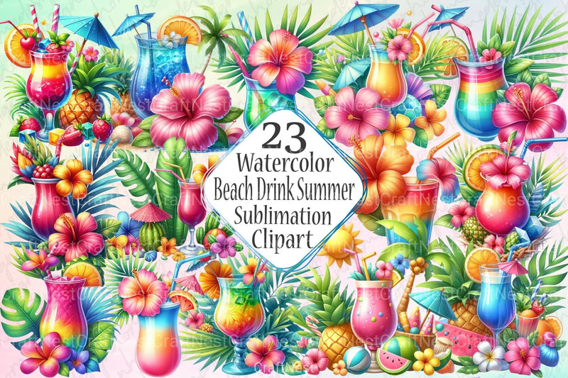Tropical Beach Drink Summer Clipart Bundle 4 - CraftNest - Digital Crafting and Art