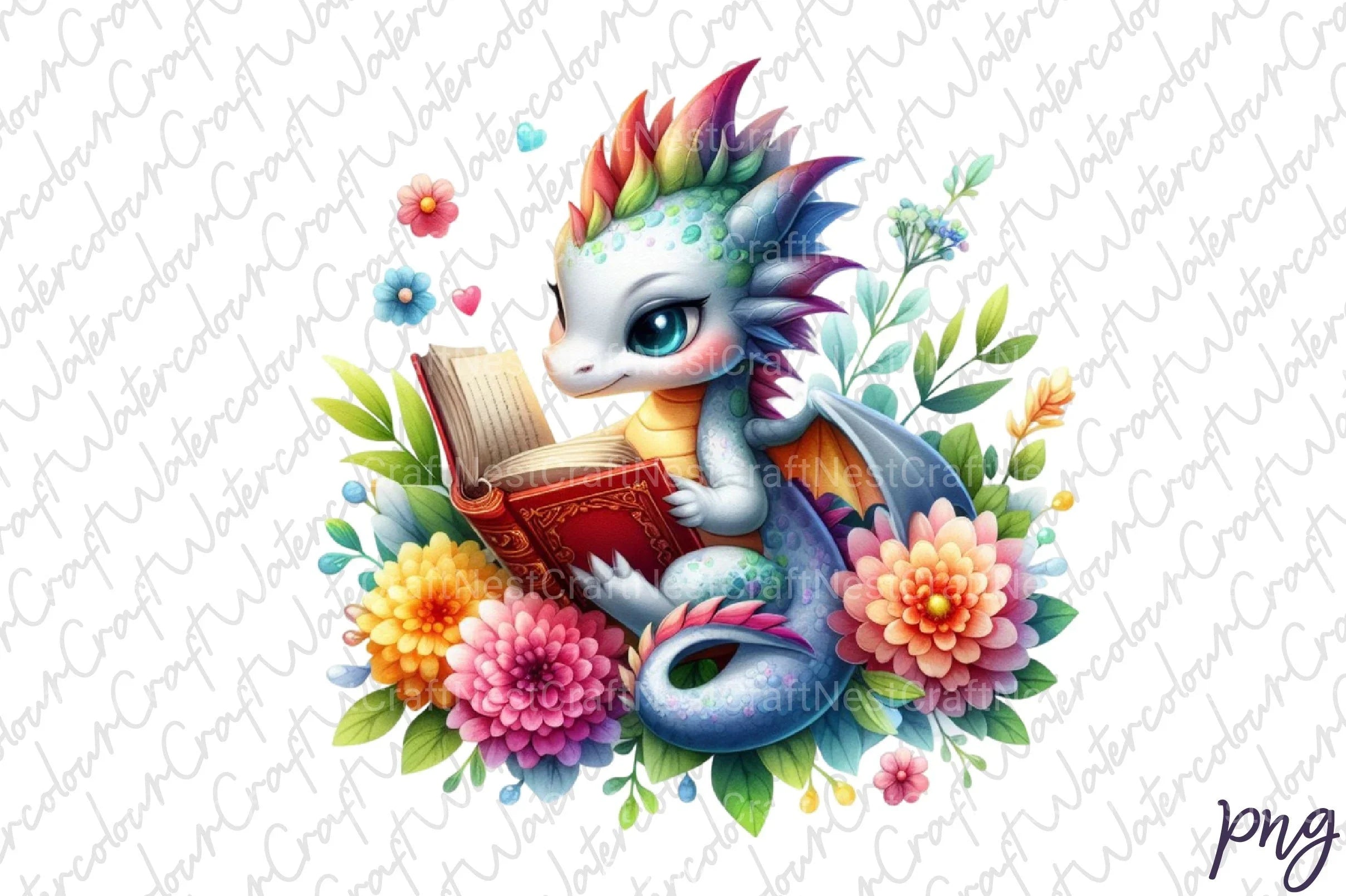 Cute Dragon Reading Clipart Bundle - CraftNest - Digital Crafting and Art
