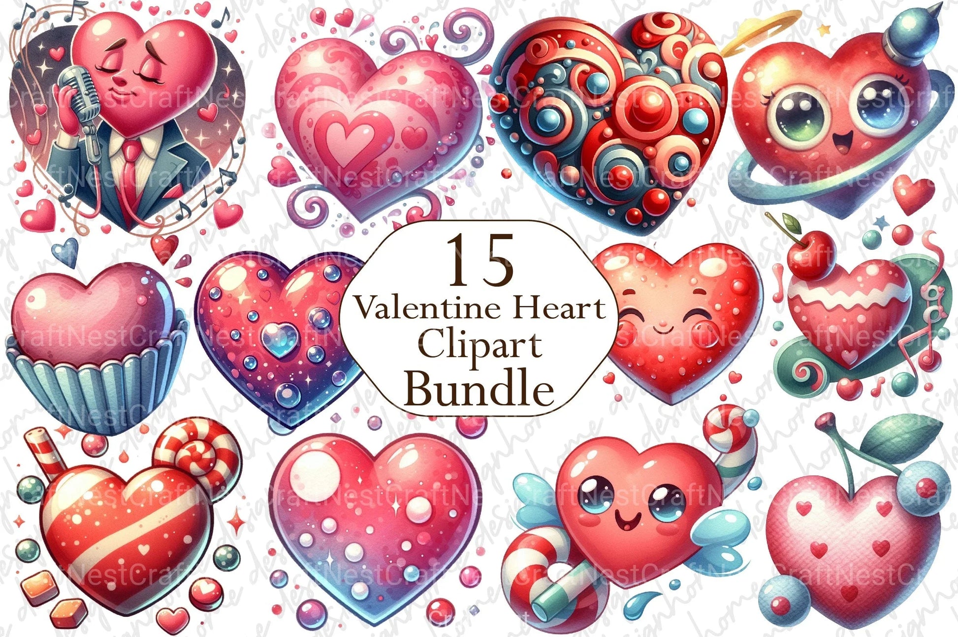 Retro Cartoon Valentine Heart Clipart Bundle - CraftNest - Digital Crafting and Art
