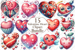 Retro Cartoon Valentine Heart Clipart Bundle - CraftNest - Digital Crafting and Art