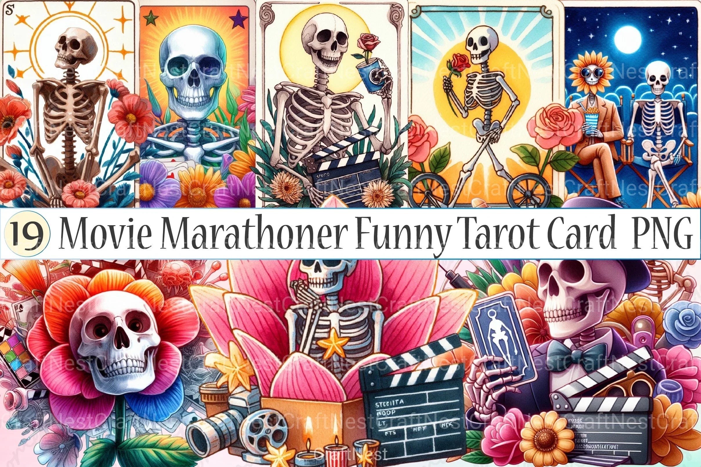 The Movie Marathoner Funny Tarot Card Clipart Bundle - CraftNest - Digital Crafting and Art