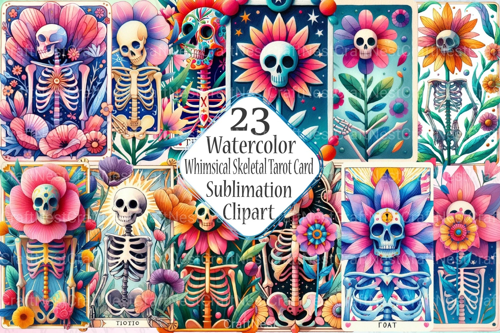 Whimsical Skeletal Tarot Card Clipart Bundle - CraftNest - Digital Crafting and Art