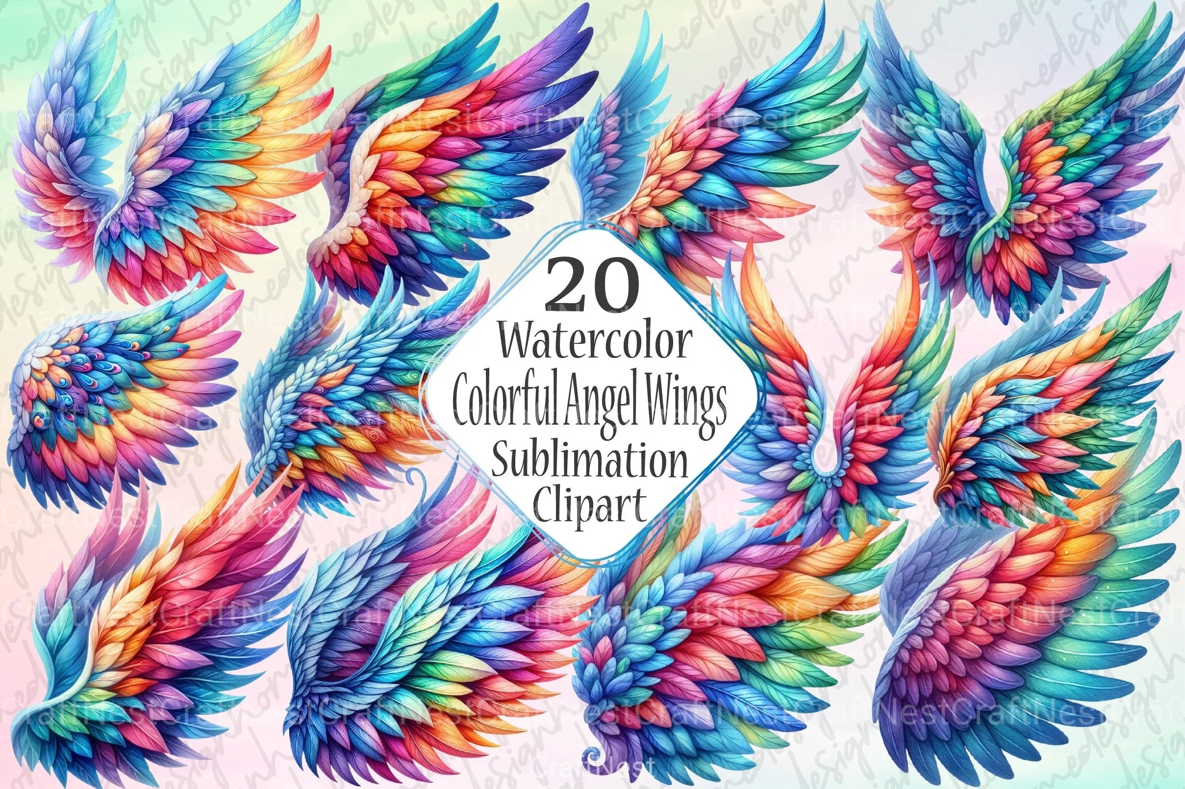 Colorful Angel Wings Clipart Bundle 2 - CraftNest - Digital Crafting and Art