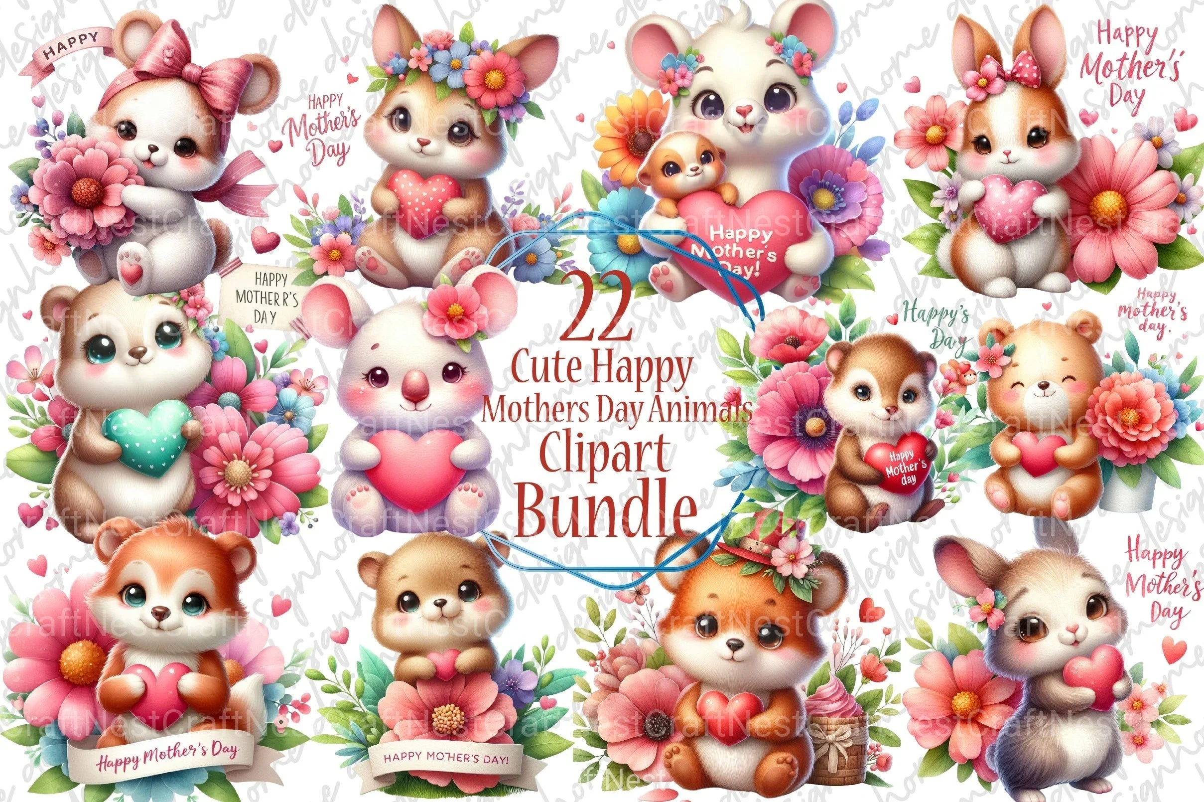 Mother's Day Animal Clipart Bundle - CraftNest - Digital Crafting and Art