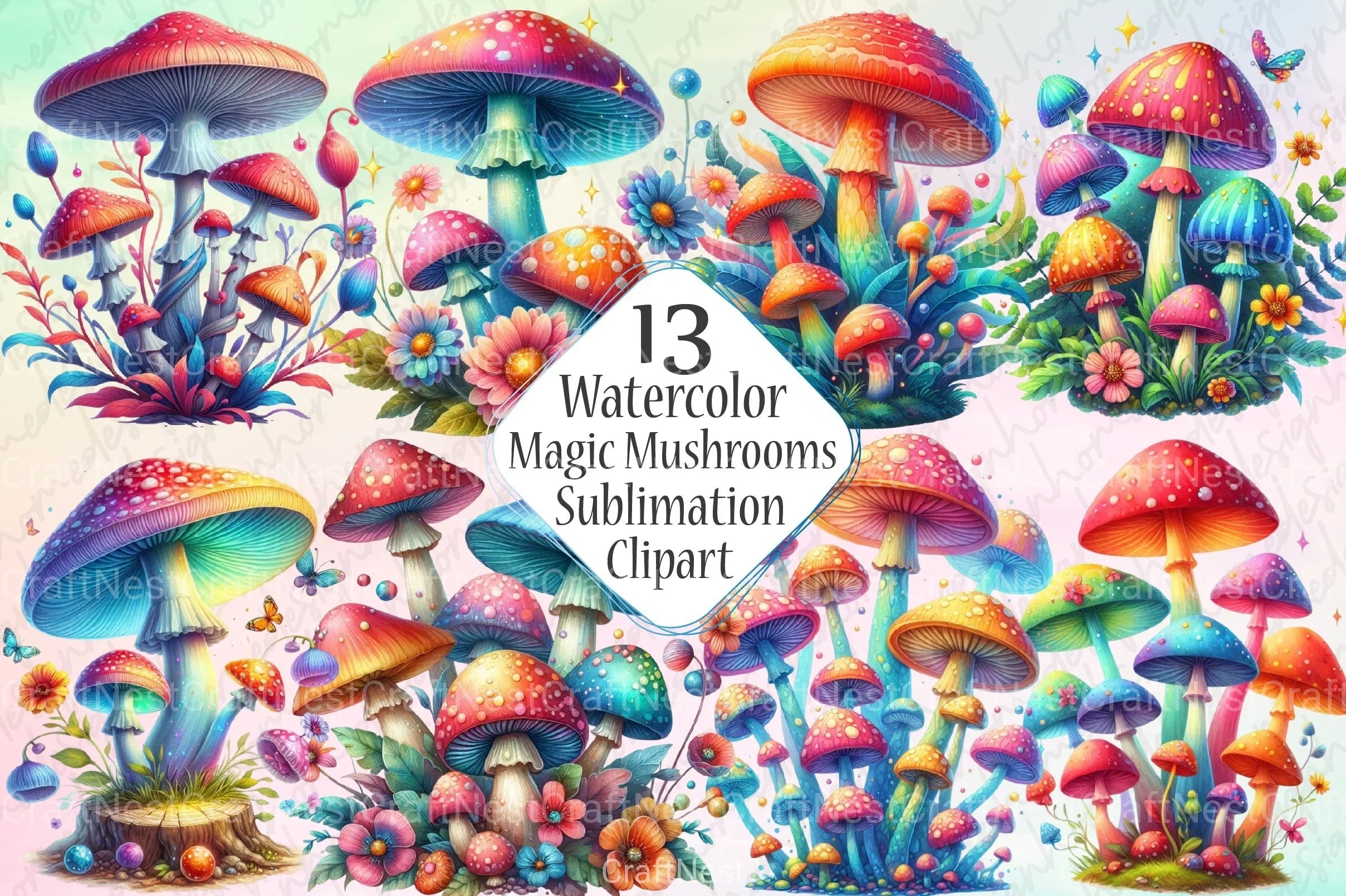 Magic Mushrooms Graphics Clipart Bundle - CraftNest - Digital Crafting and Art