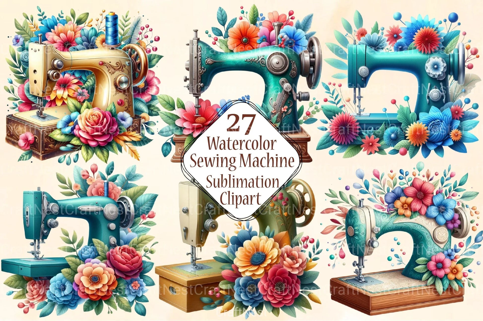 Floral Sewing Machine Clipart Bundle - CraftNest - Digital Crafting and Art