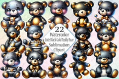 Cute Black and Gold Teddy Bear Clipart Bundle - CraftNest - Digital Crafting and Art