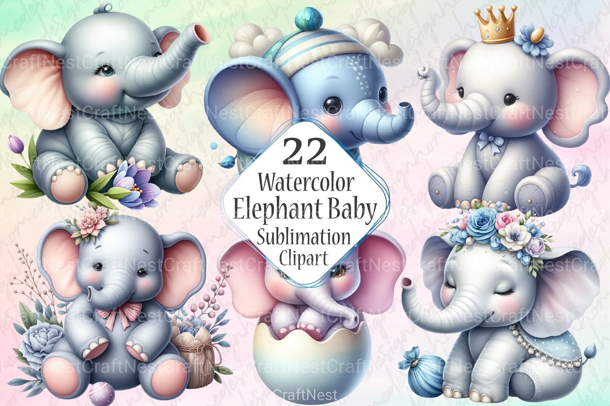 Elephant Baby Shower Clipart Bundle - CraftNest - Digital Crafting and Art