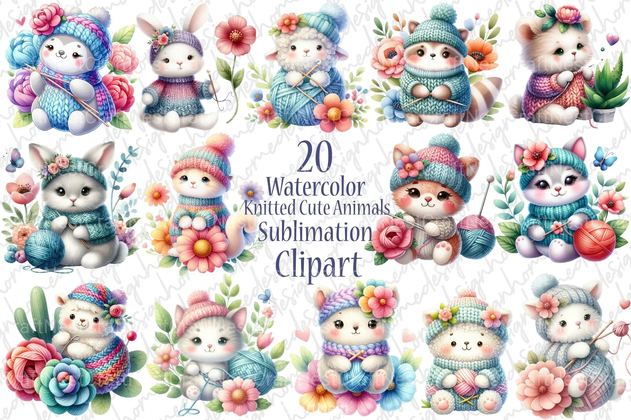Knitted Cute Animals Clipart Bundle - CraftNest - Digital Crafting and Art