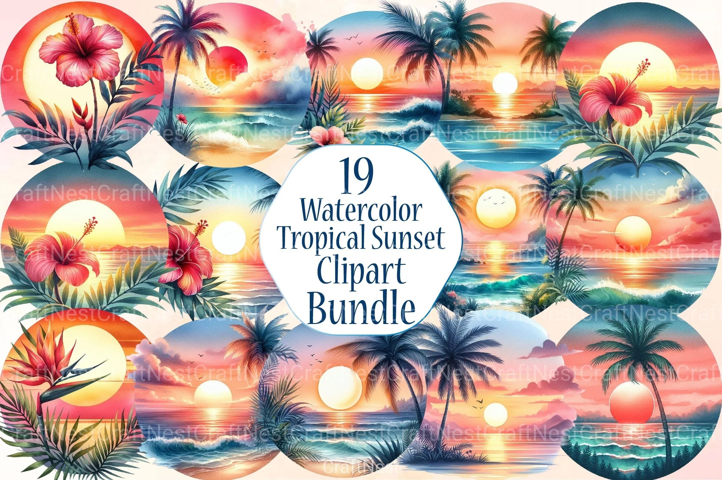 Tropical Sunsets Clipart Bundle 99 - CraftNest - Digital Crafting and Art
