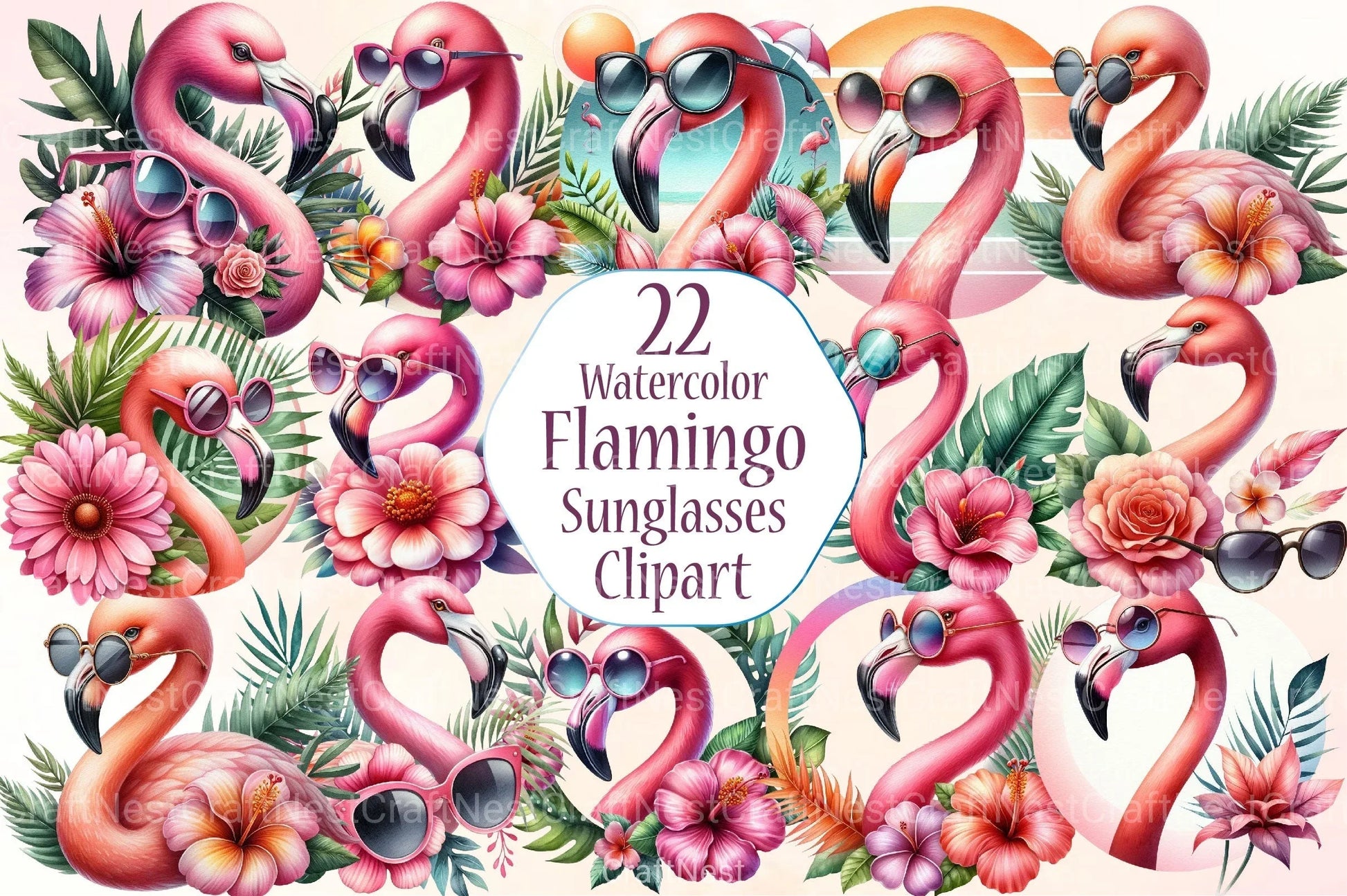 Flamingo Sunglasses Clipart Bundle - CraftNest - Digital Crafting and Art