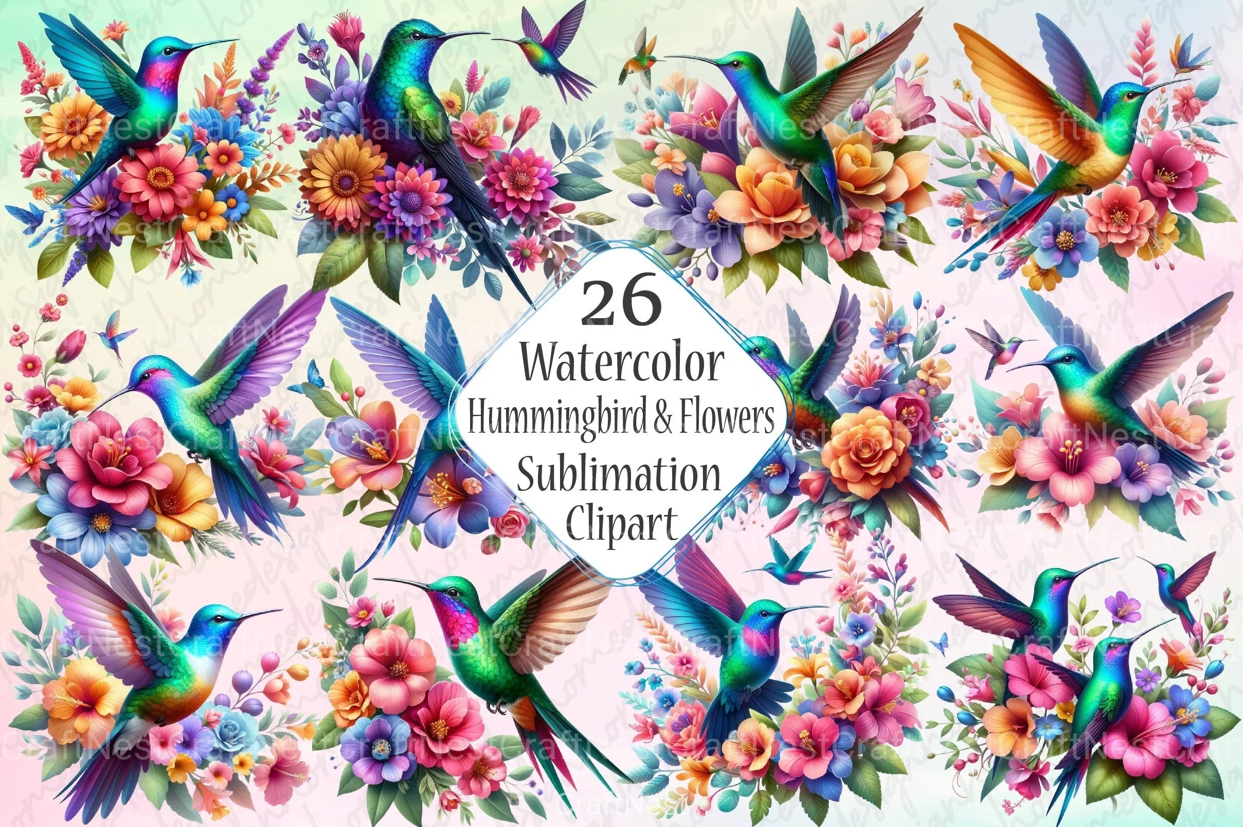 Hummingbird & Flowers Clipart Bundle 1 - CraftNest - Digital Crafting and Art