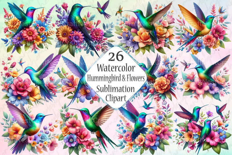 Hummingbird & Flowers Clipart Bundle 1 - CraftNest - Digital Crafting and Art