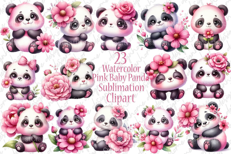 Pink Baby Panda Clipart Bundle 1 - CraftNest - Digital Crafting and Art