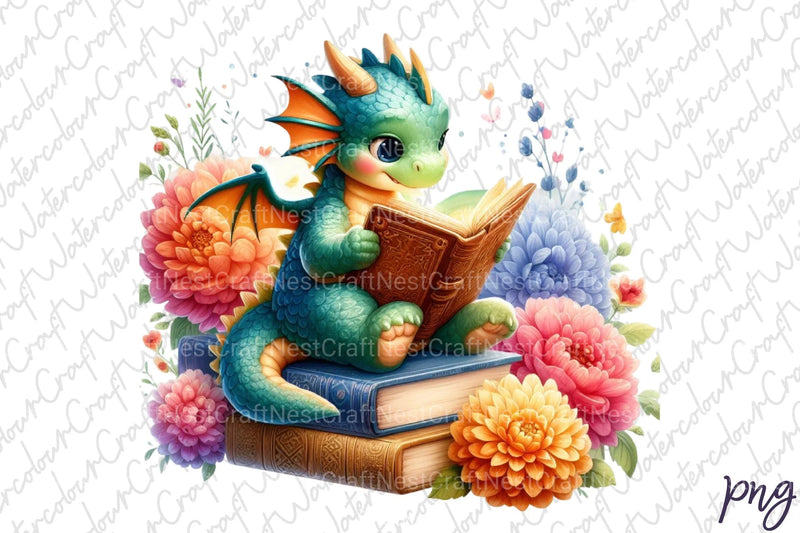 Cute Dragon Reading Clipart Bundle - CraftNest - Digital Crafting and Art