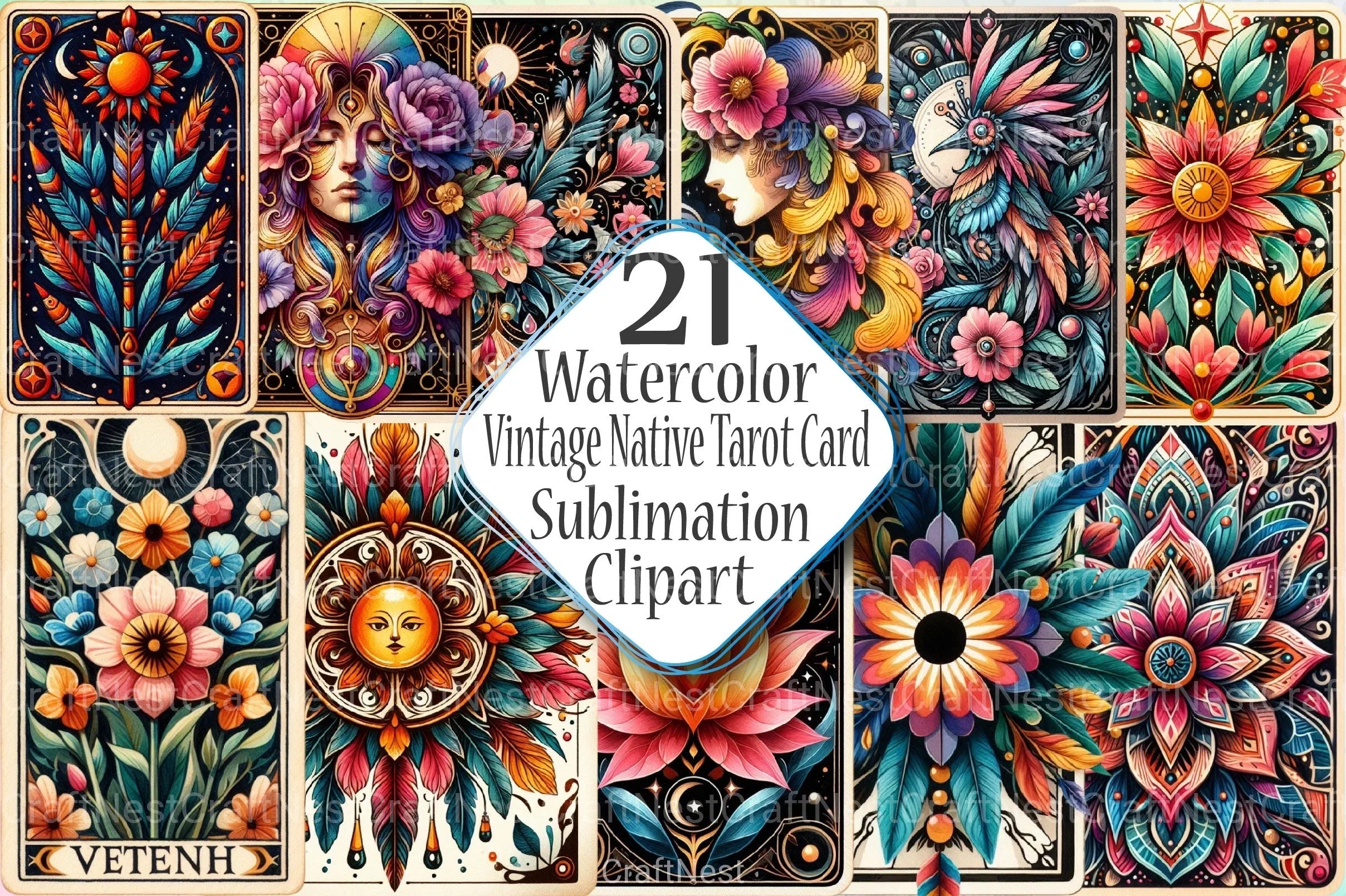 Vintage Native Tarot Card Clipart Bundle - CraftNest - Digital Crafting and Art