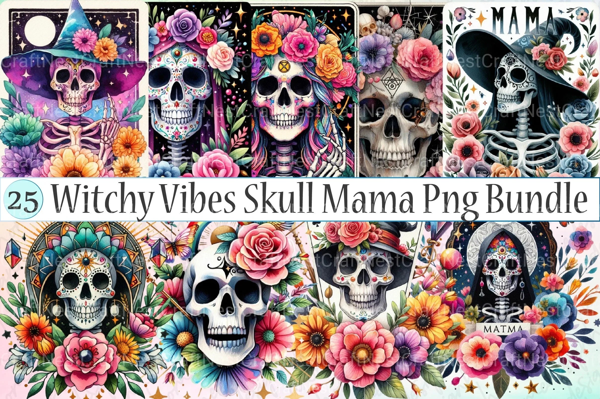Witchy Vibes Skull Mama Clipart Bundle - CraftNest - Digital Crafting and Art