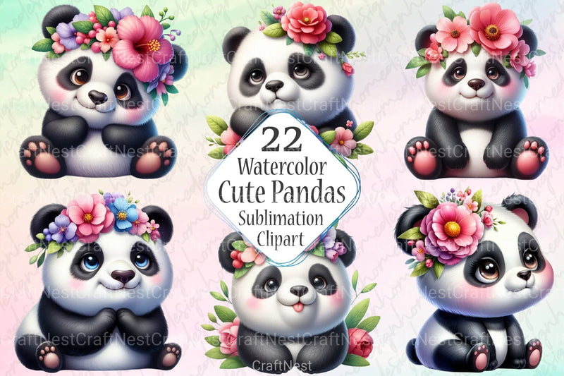Pandas Clipart Bundle for Creative Projects - CraftNest - Digital Crafting and Art